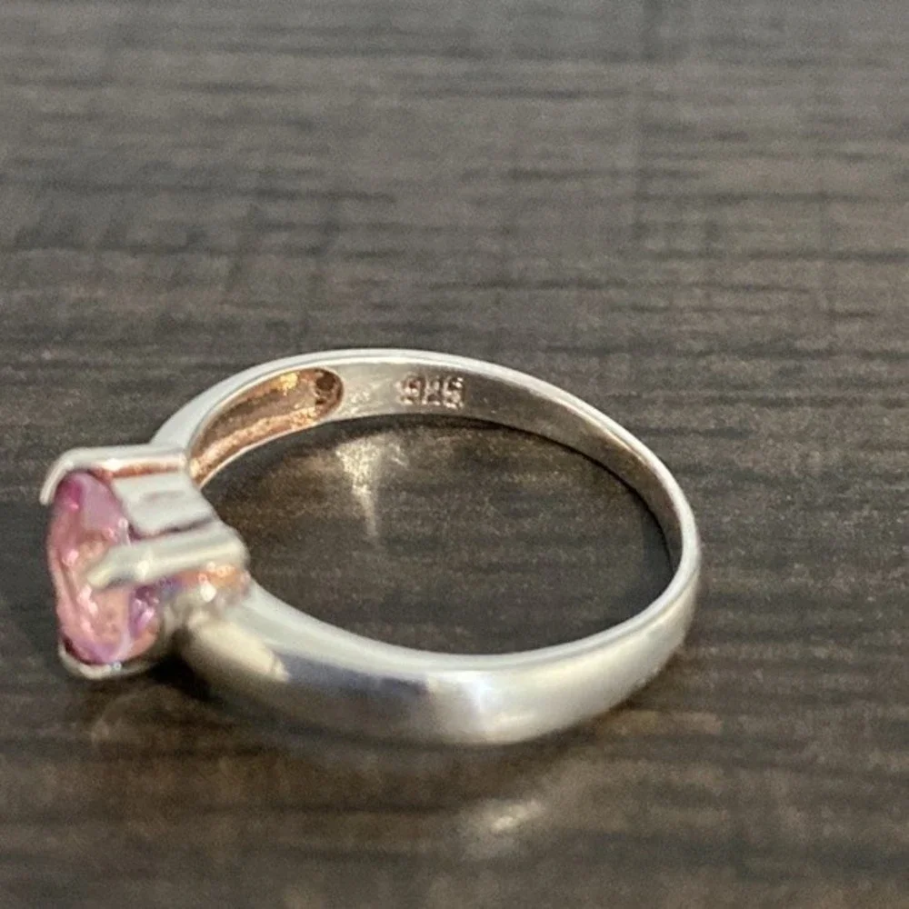Sterling Silver Heart Pink Topaz Ring Size 6.75 - Picture 7 of 9